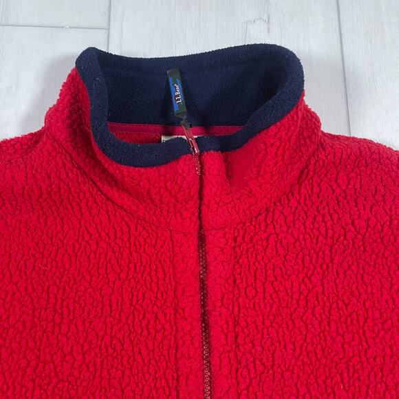 Vintage L.L Bean Men's Large Outdoors Red Sherpa Fleece Jacket Full Zip - Picture 2 of 14